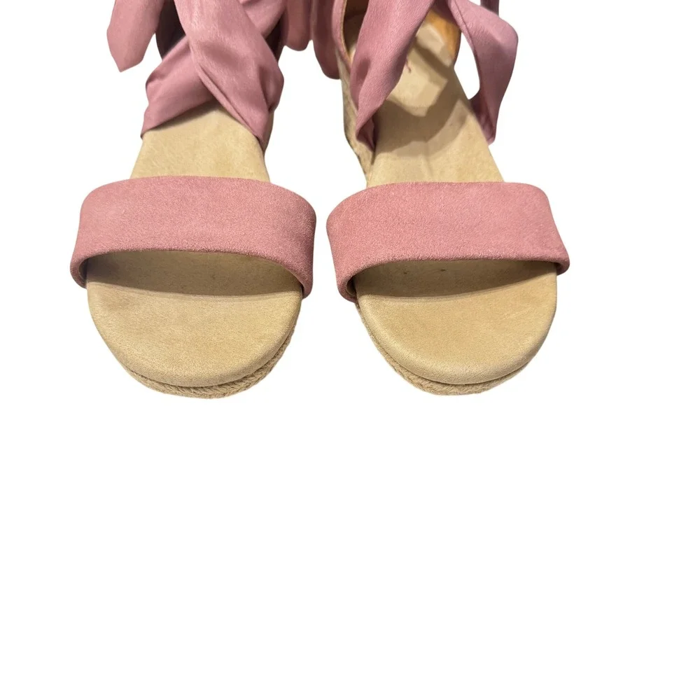 UGG Trina Espadrille Wedge Sandals Womens 7.5 Pink‎ Dawn Suede Lace Up 1099693